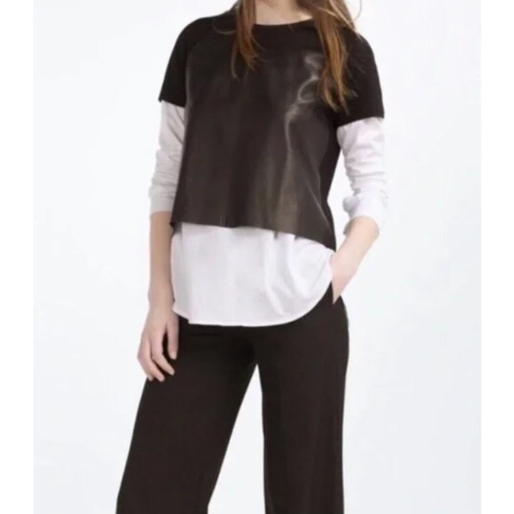 Piper Gore 100% leather 100% Silk Black Top Size Small